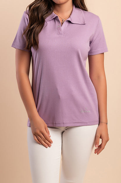T-shirt in cotone con colletto, viola