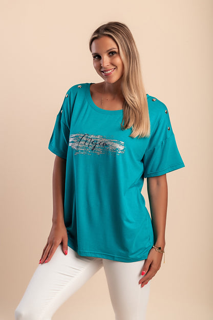 T-shirt con rivetti decorativi, blu reale