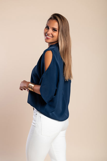 Blusa elegante ampia con scollo a "V", colore rosa chiaro