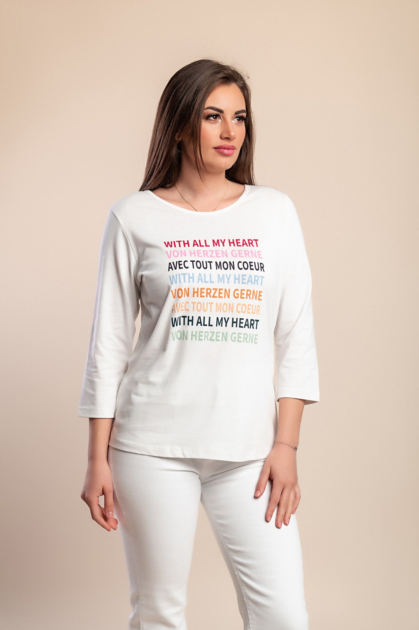 Top in cotone con stampa taglie forti, bianco