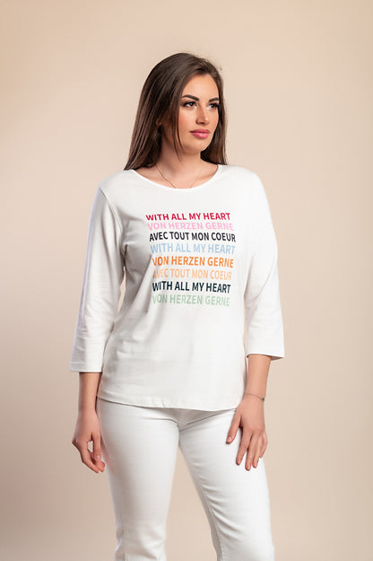 Top in cotone con stampa taglie forti, bianco