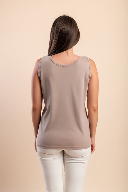 Camicia senza maniche in cotone, beige