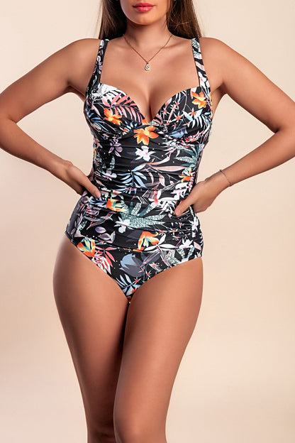 Costume intero taglie forti con stampa, nero