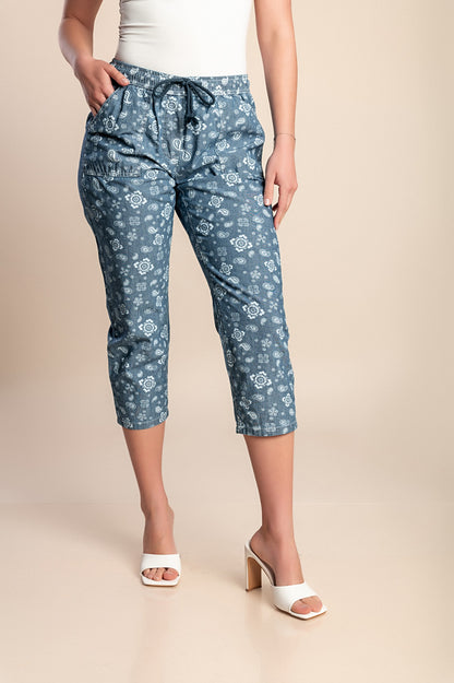 Pantaloni capri in cotone, blu