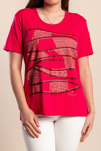 Maglietta stampata taglie forti, rosa