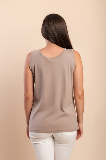Top in cotone stampato, beige