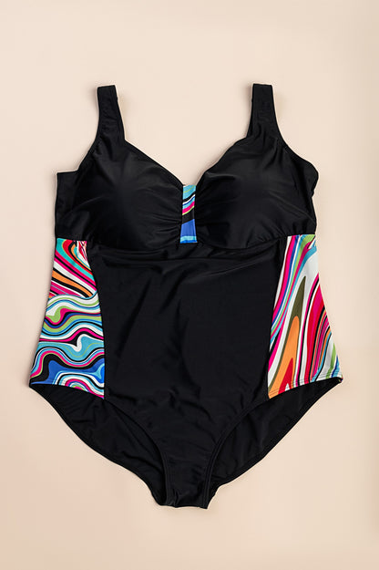 Costume da bagno stampato taglie forti, nero