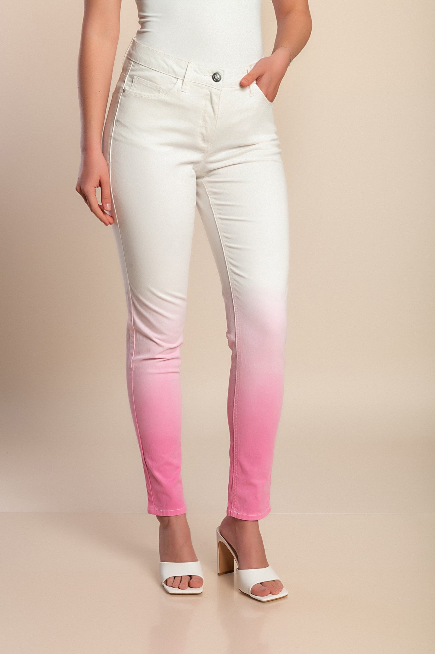 Pantaloni di cotone taglie forti, bianchi