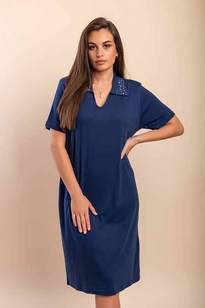 T-shirt in cotone con colletto, viola