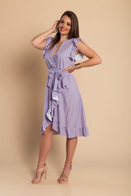 Abito midi con fantasia a pois, rosso
