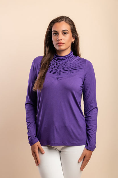 Camicia in viscosa taglia forte con collo alto, viola