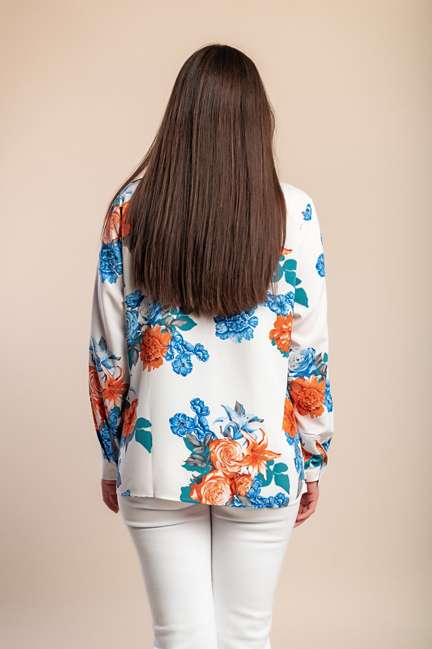 Camicetta taglie forti con stampa floreale, bianca