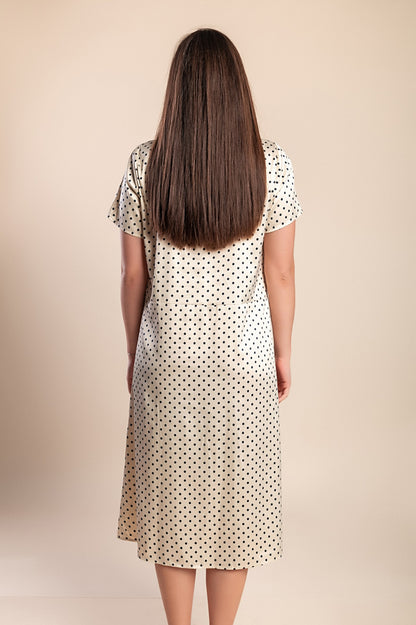 Abito midi con stampa a pois, beige