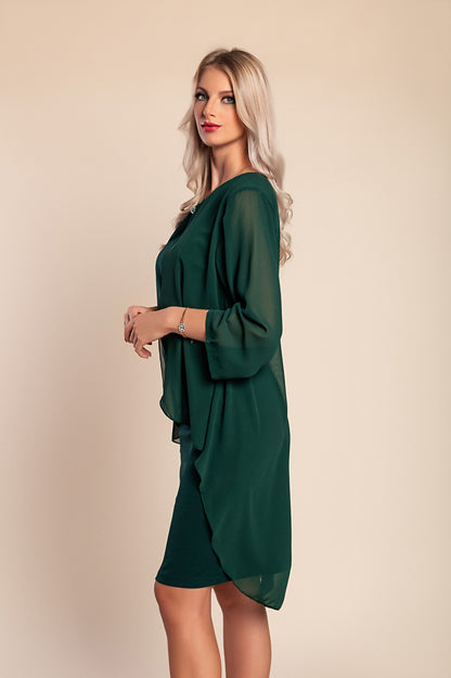Abito midi scollo tondo, verde scuro