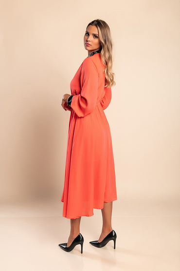 Dettagli in ecopelle Abito midi elegante Plana, Rosa