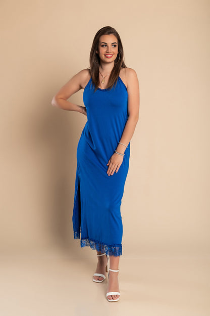 VESTITO MAXI CON PIZZO PRIMAROSA, NERO