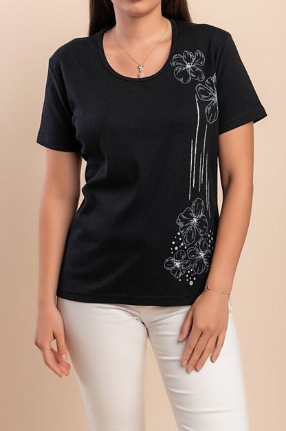 T-shirt in cotone con stampa, nera
