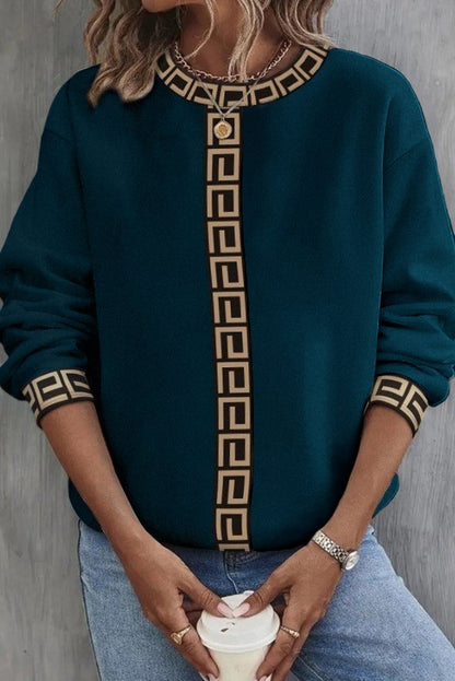 Maglia ampia con stampa geometrica, nero e beige