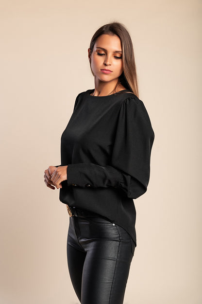 Elegante camicetta con bottoni, nera
