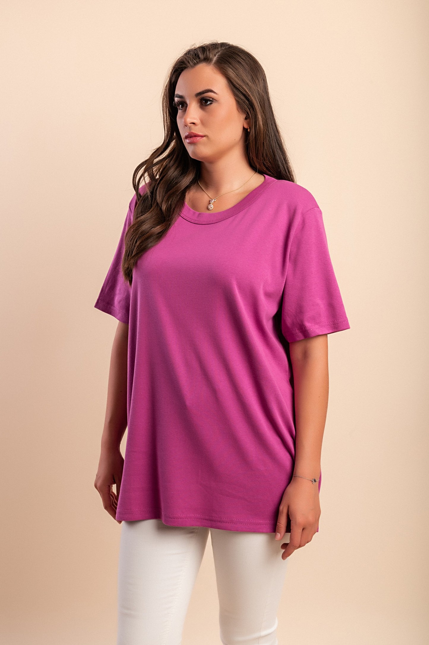 T-shirt in cotone con scollo rotondo, turchese