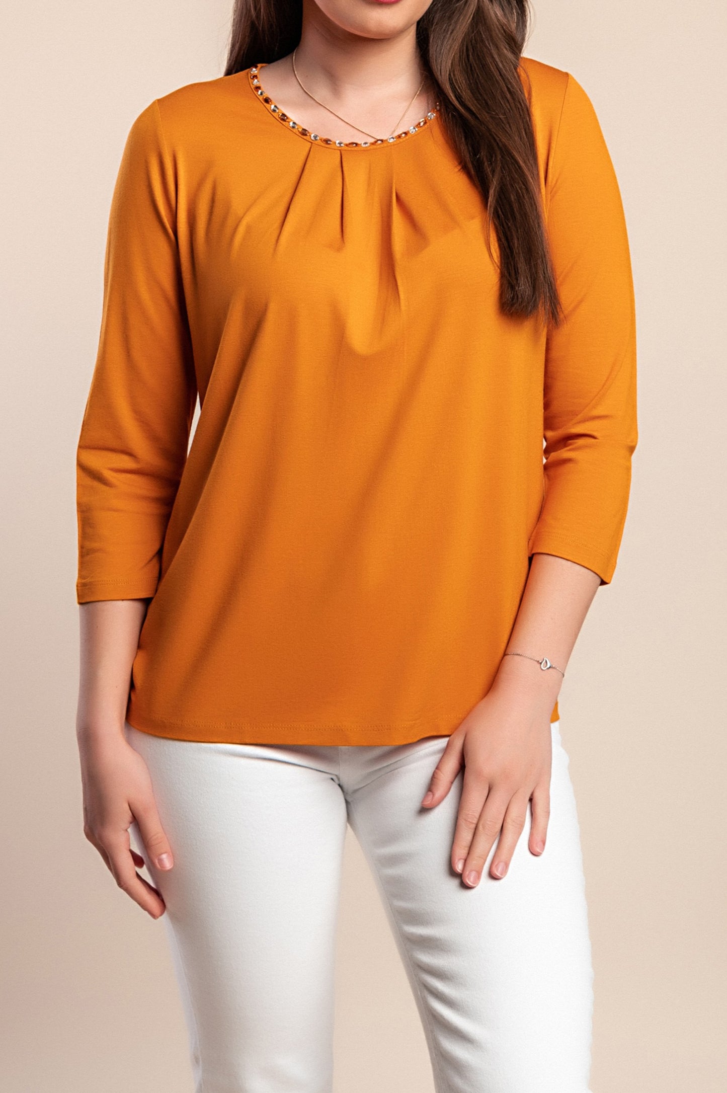 Top a maniche 3/4 taglie forti, arancione