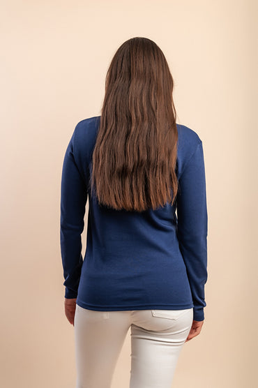 Top a maniche lunghe in cotone, blu scuro
