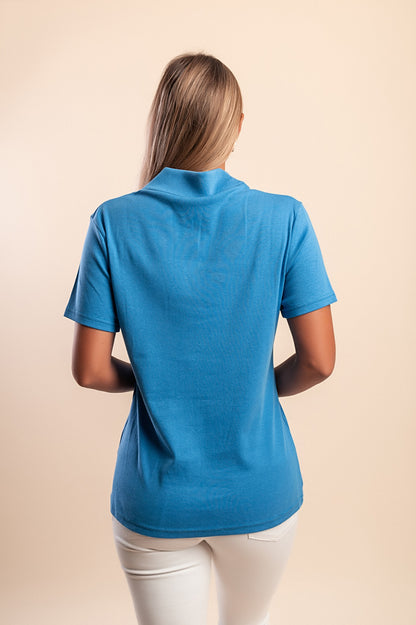 T-shirt in cotone con colletto, turchese