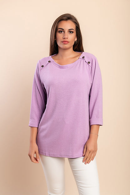 Top taglie forti con bottoni, viola