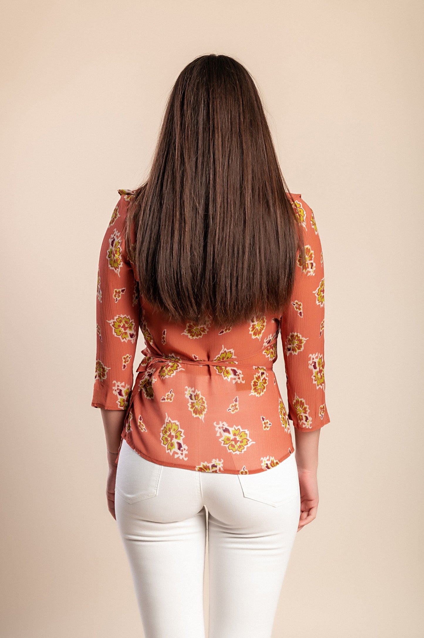 Camicetta stampata taglie forti, mattone