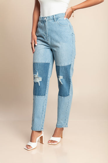 Jeans a vita alta, azzurro