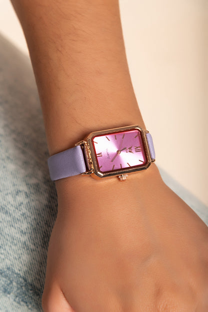 Orologio elegante con cinturini in ecopelle, lilla