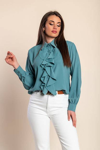 Camicia elegante con volant, bianca