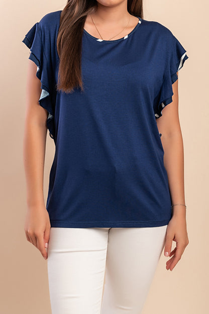 T-shirt in viscosa con stampa a righe, blu scuro