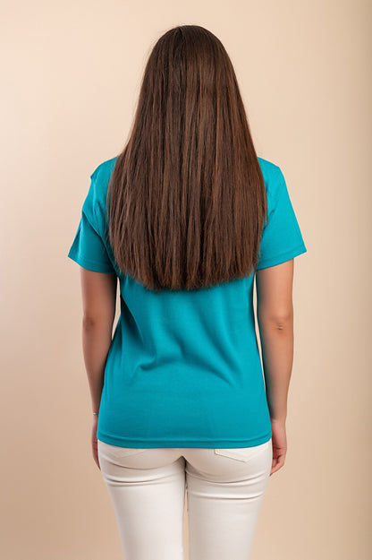 T-shirt in cotone con stampa, turchese