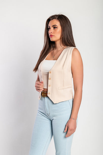 Gilet elegante con bottoni, bianco