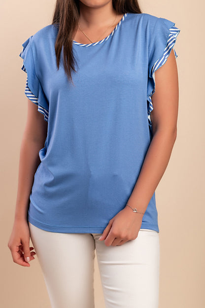 T-shirt in viscosa con stampa a righe, azzurra