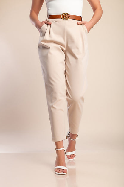 Pantaloni lunghi con cintura decorativa, beige