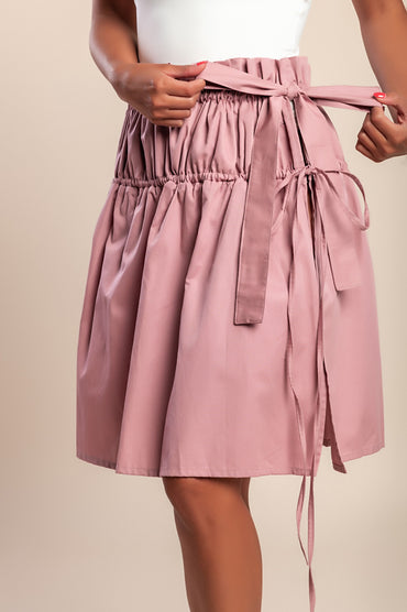 Gonna in cotone con spacco, rosa