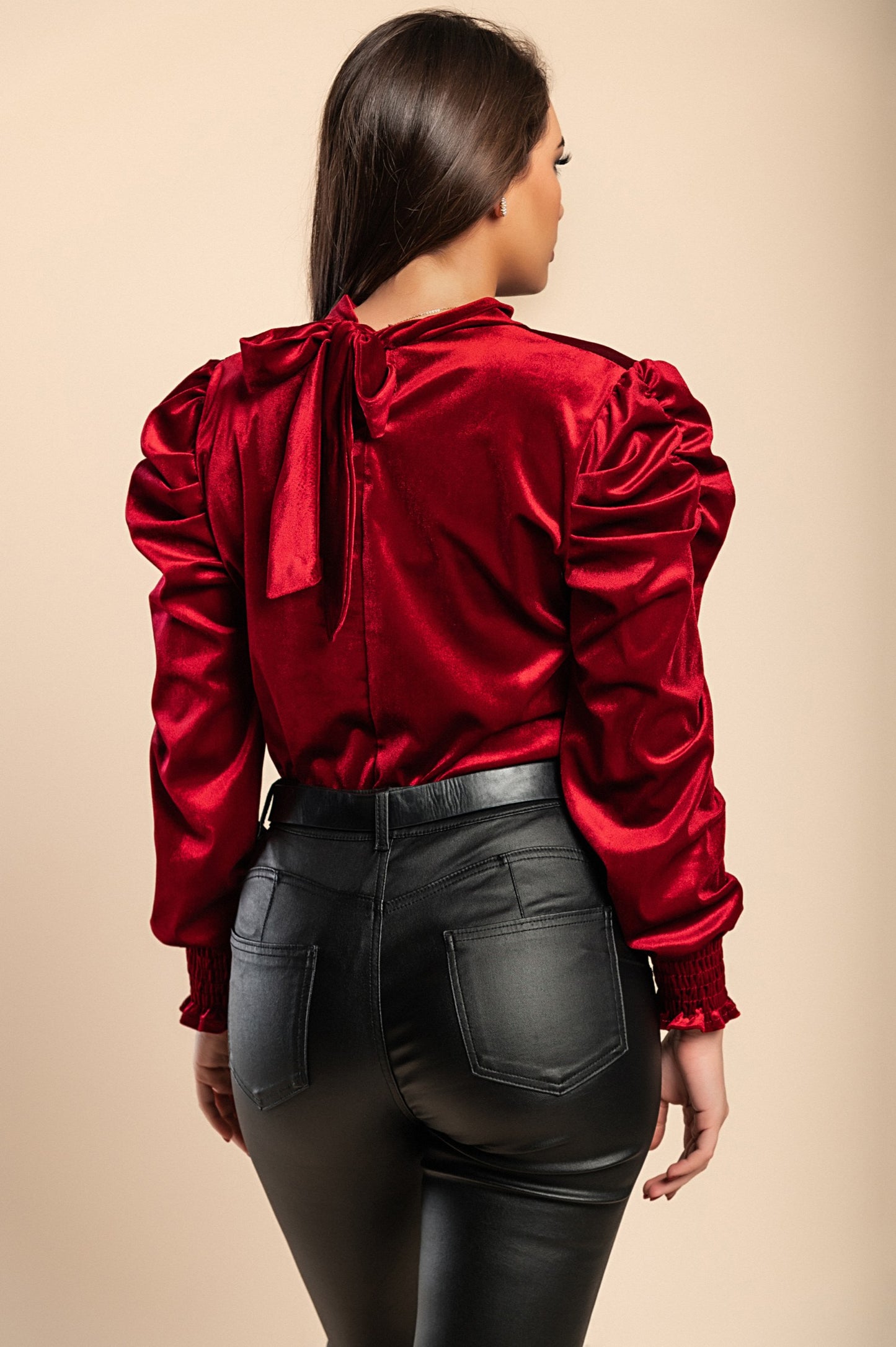 Camicetta in finto velluto, rossa