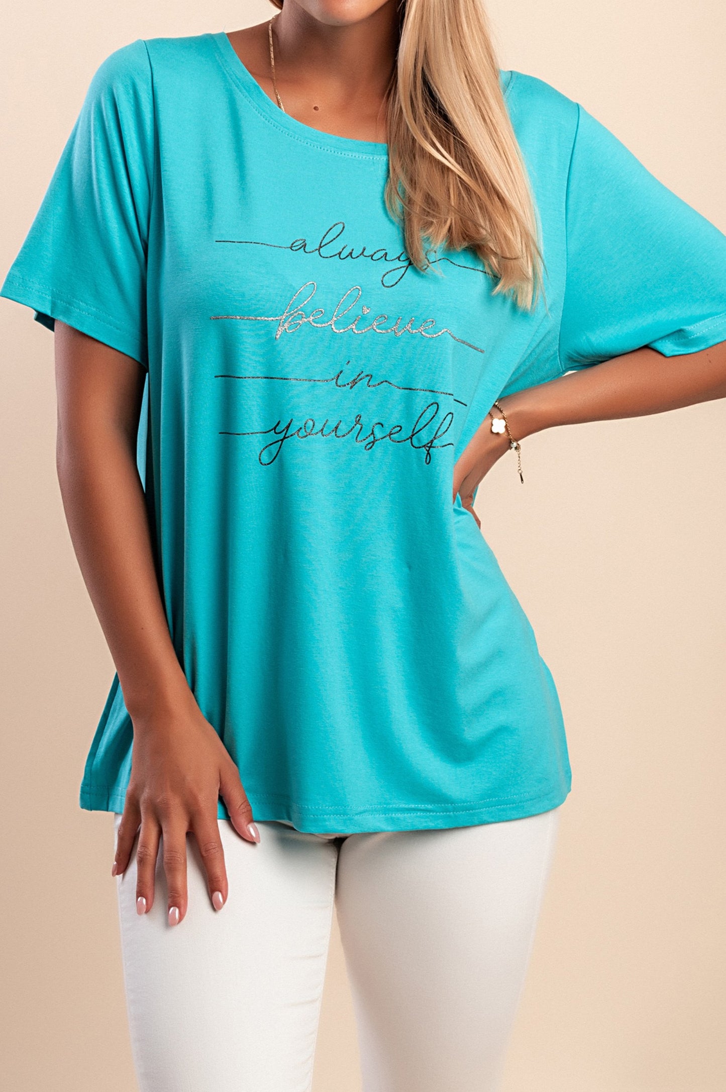 Maglietta con stampa, turchese