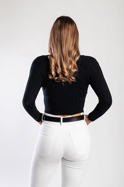 Maglietta lavorata a maglia con scollo rotondo, bianco