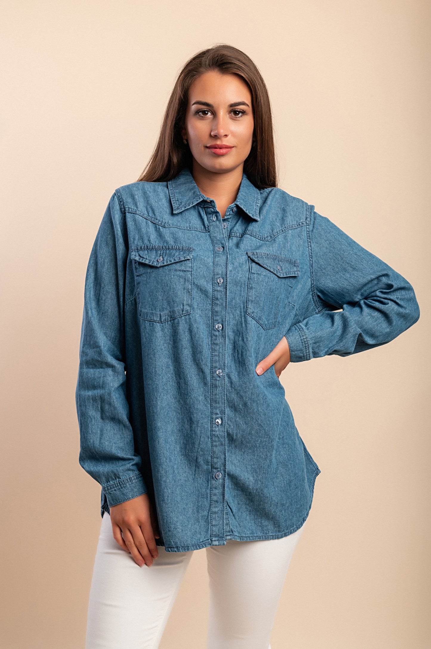 Camicia in denim taglie forti, blu
