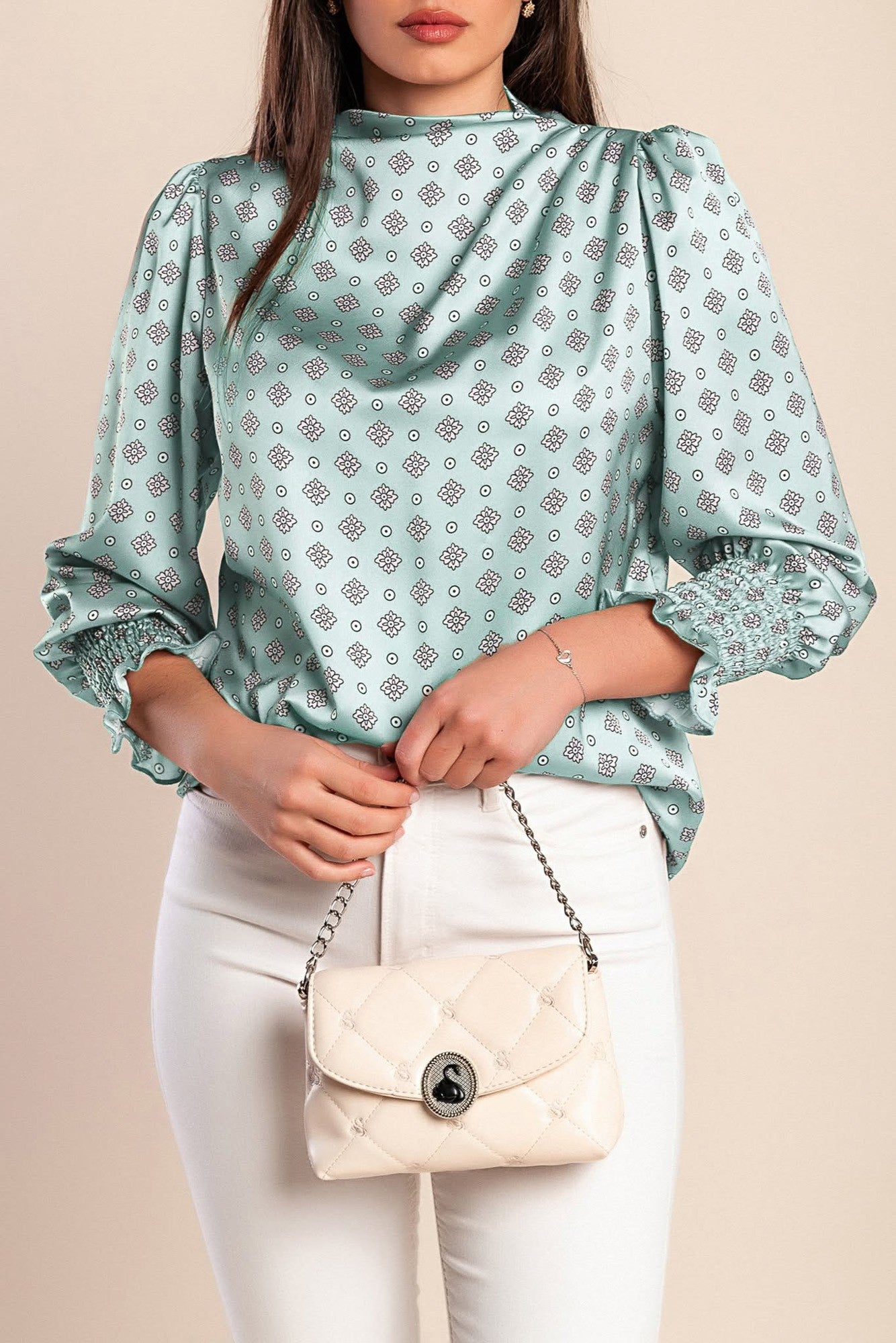 Camicetta stampata, colore beige