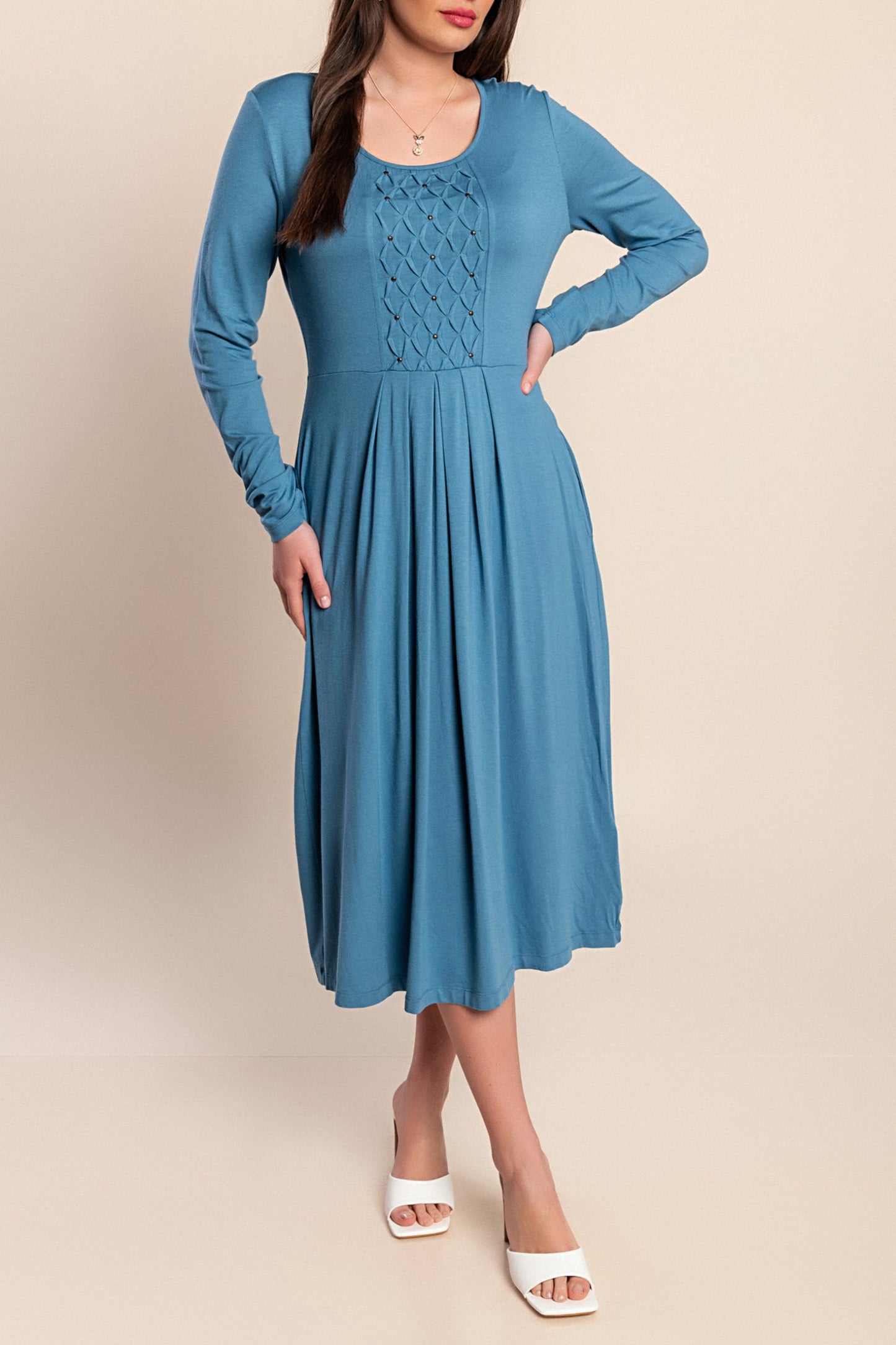 Abito midi con maniche lunghe, blu