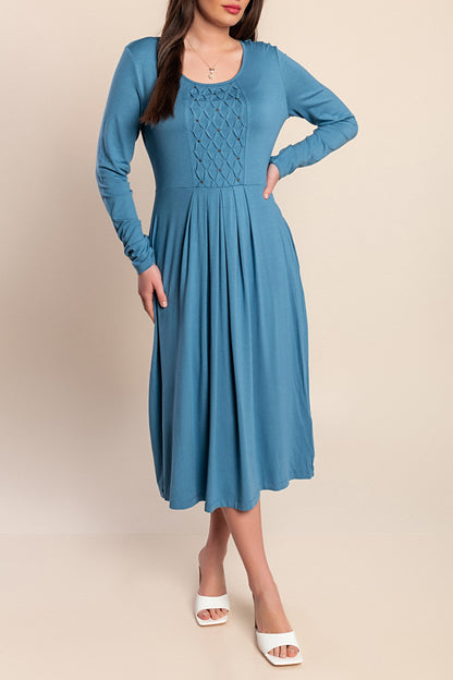 Abito midi con maniche lunghe, blu