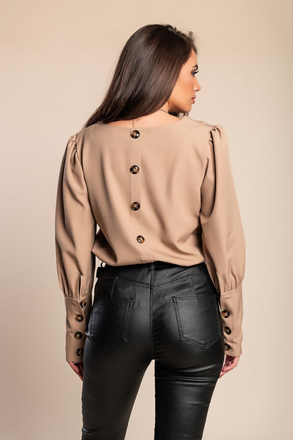 Elegante camicetta con bottoni, beige