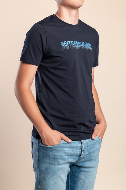 T-shirt da uomo in cotone con stampa, blu scuro