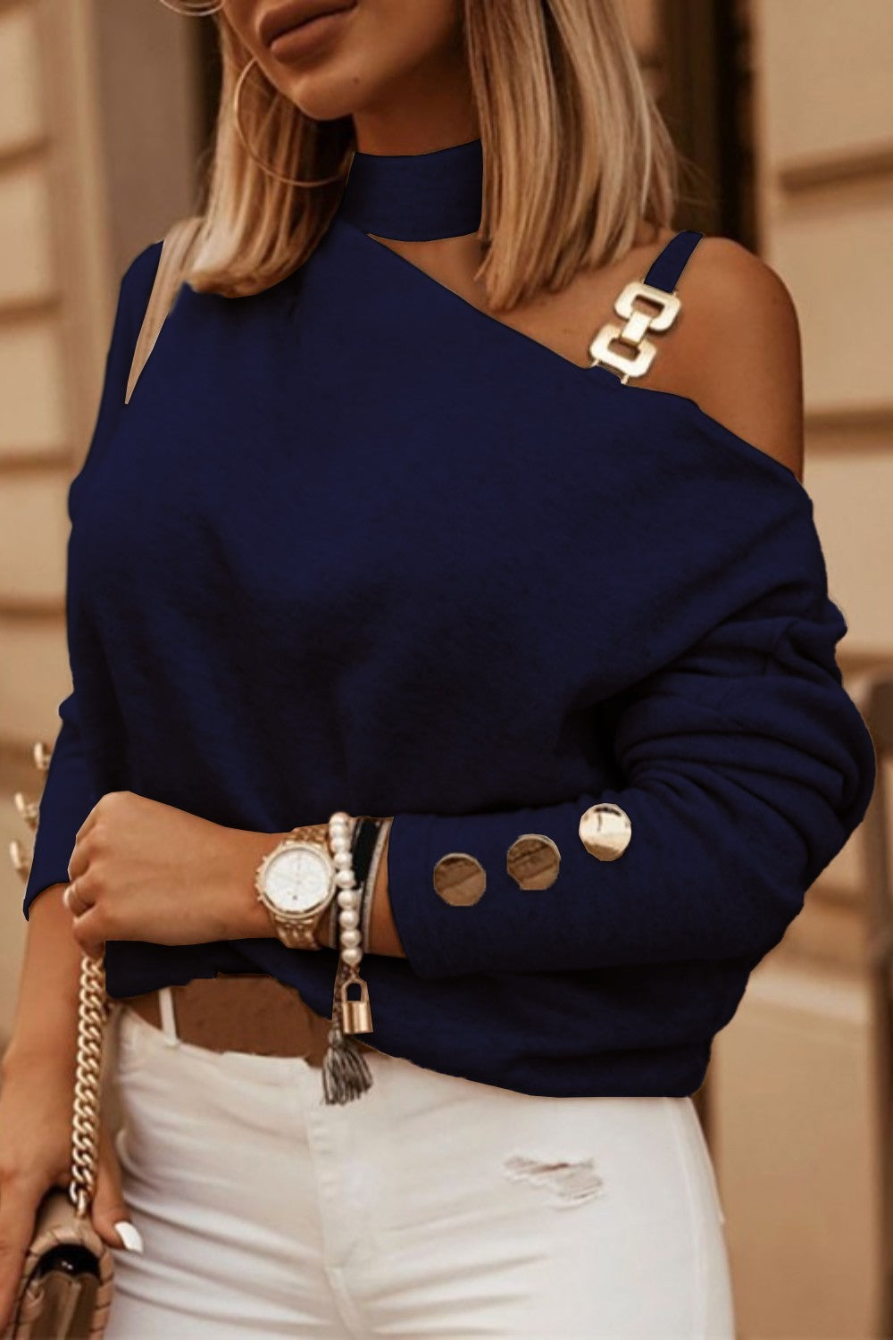 Maglietta elegante con scollo asimmetrico  Mirabelle, beige