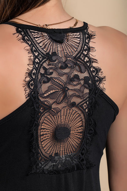 VESTITO MAXI CON PIZZO PRIMAROSA, NERO