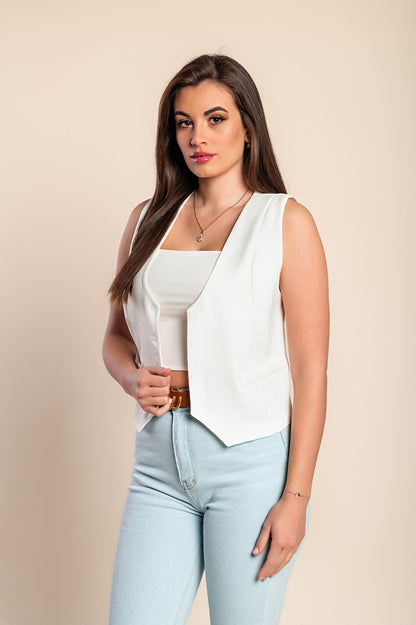 Gilet elegante con bottoni, bianco